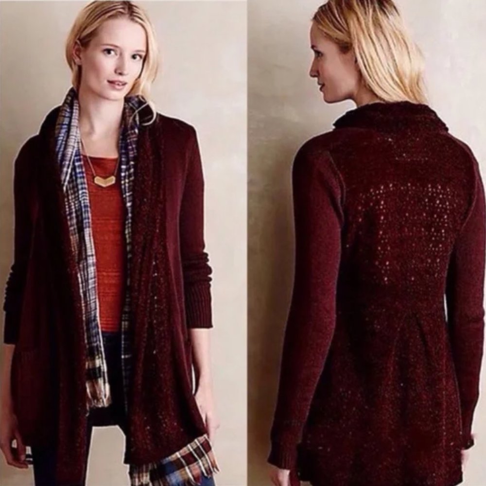 Anthropologie ANGEL OF THE NORTH Evenie burgundy cardigan